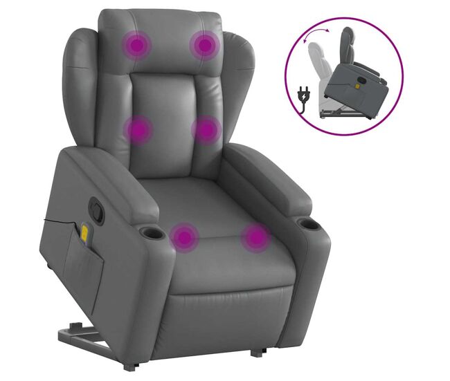 Vidaxl sillón reclinable de masaje de pie cuero artificial gris