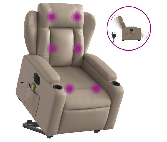 Vidaxl sillón reclinable de masaje eléctrico cuero sintético capuchino