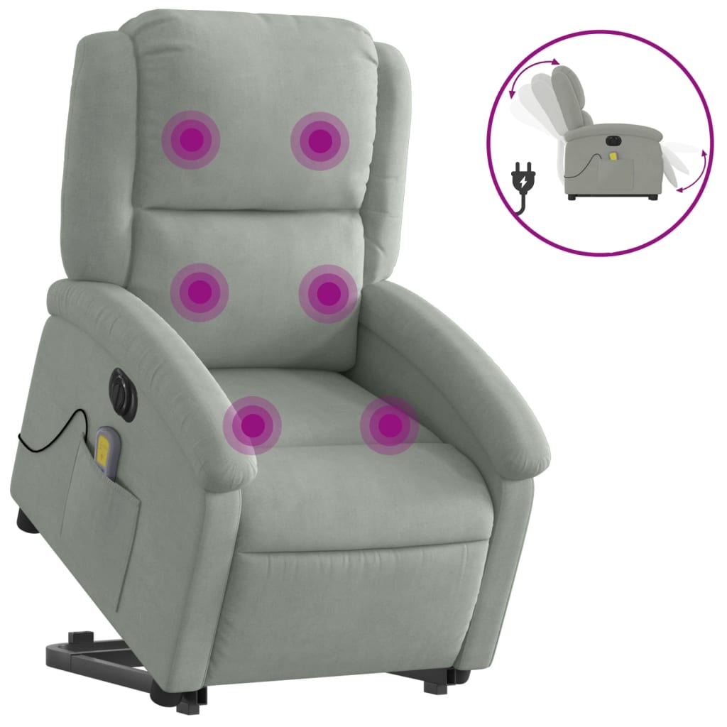 Vidaxl sillón de masaje reclinable elevable terciopelo gris claro