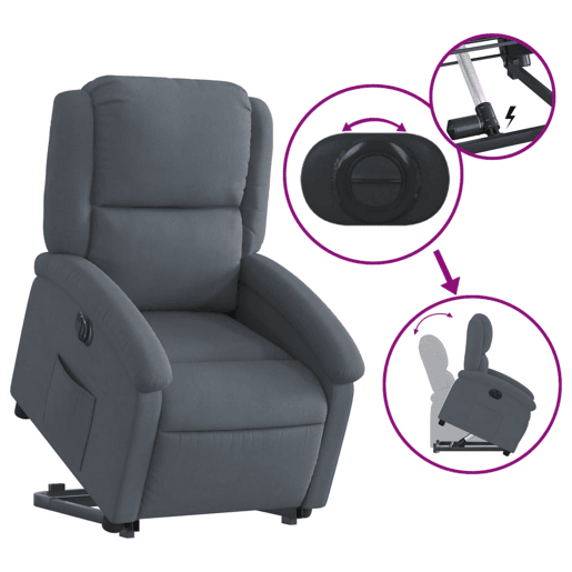 vidaXL Poltrona reclinável elevatória elétrica veludo cinzento-escuro vidaXL Poltrona reclinável elevatória elétrica veludo cinzento-escuro
