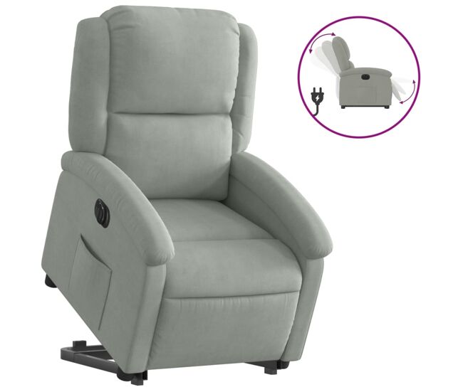 Vidaxl sillón eléctrico reclinable elevable de terciopelo gris claro