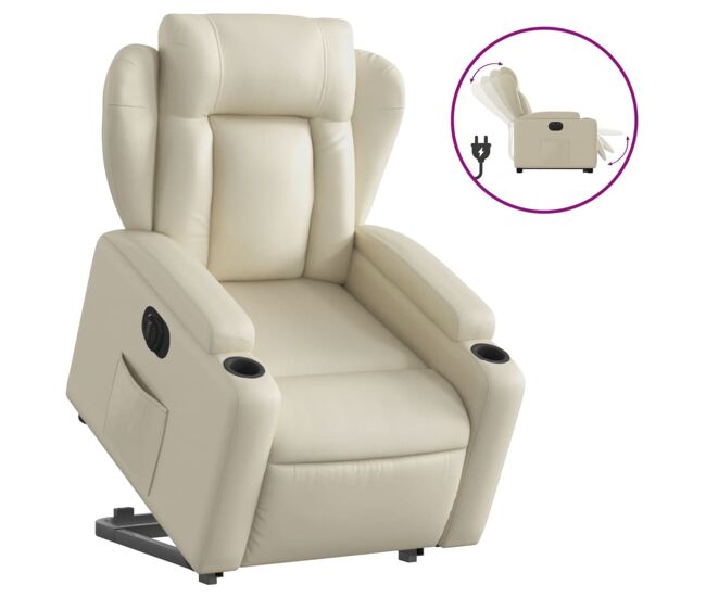 Vidaxl sillón reclinable elevable eléctrico de cuero sintético crema