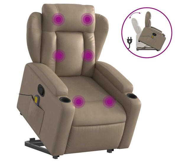 Vidaxl sillón reclinable masaje pie cuero artificial color capuchino