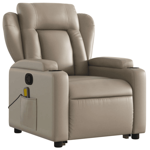 vidaXL Poltrona massagens reclinável elevatória couro art. cappuccino