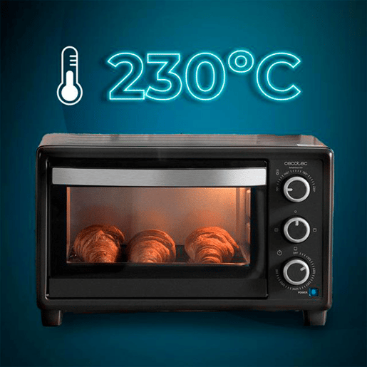 Cecotec Mini-forno elétrico multifunções, 23 litros de capacidade e porta com vidro duplo.