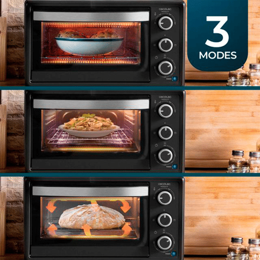 Cecotec Mini-forno elétrico multifunções, 23 litros de capacidade e porta com vidro duplo.