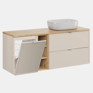 Móvel de lavatório simples 140cm 3 nichos cesto de roupa suja Alba Caxemira