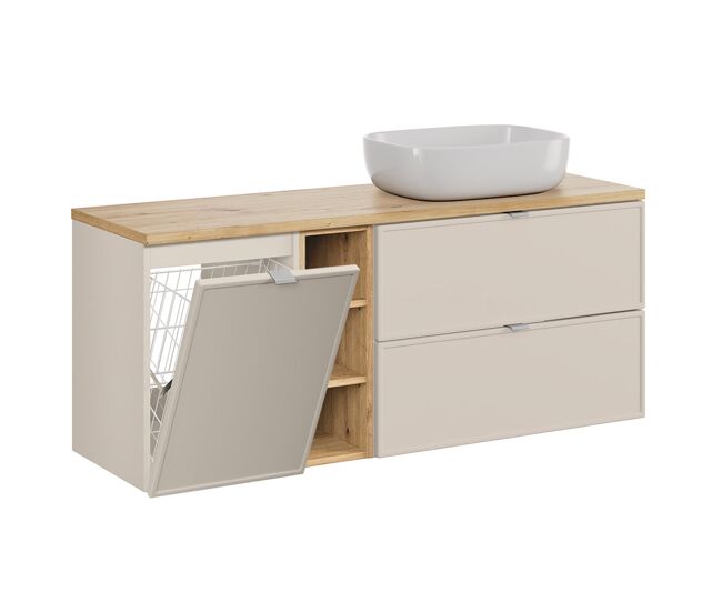 Mueble lavabo individual 140cm 3 compartimientos cesto de ropa alba cachemira