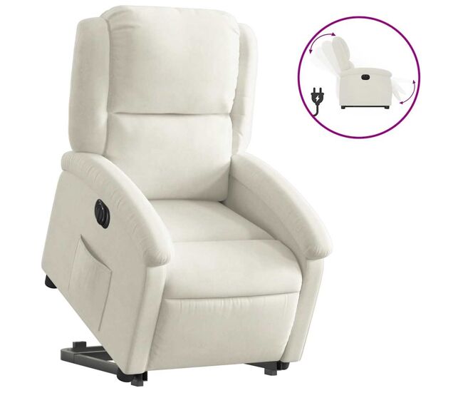 Vidaxl sillón eléctrico reclinable elevable de terciopelo crema