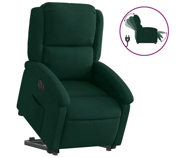 Vidaxl sillón eléctrico reclinable elevable de terciopelo verde oscuro
