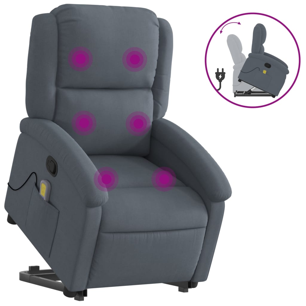 Vidaxl sillón reclinable de masaje elevable terciopelo gris oscuro