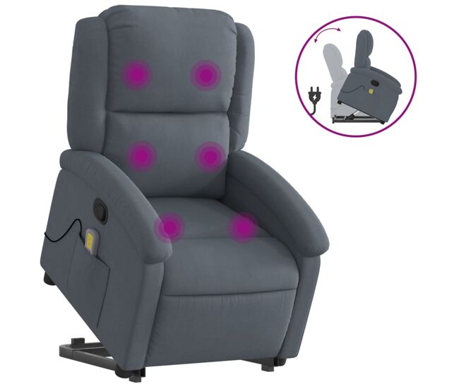 Vidaxl sillón reclinable de masaje elevable terciopelo gris oscuro