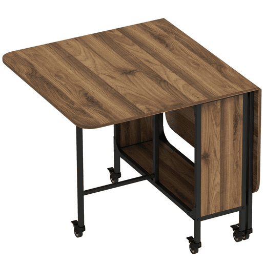 HOMOM Mesa de Cozinha Dobrável Mesa de Refeição Dobrável com Rodas Laterais Abatíveis e Prateleira Mesa Dobrável para Sala de Jantar 130x80x74 cm Marrom