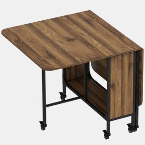 HOMOM Mesa de Cozinha Dobrável Mesa de Refeição Dobrável com Rodas Laterais Abatíveis e Prateleira Mesa Dobrável para Sala de Jantar 130x80x74 cm Marrom