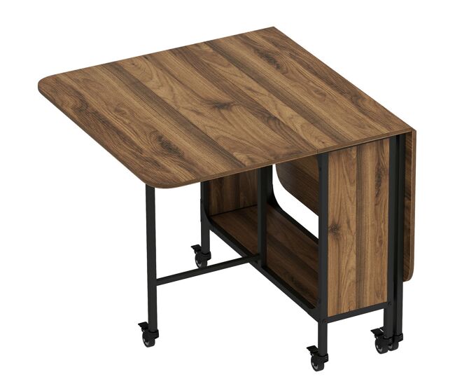 Homcom mesa plegable de comedor con ruedas alas abatibles y estante de almacenamiento mesa de cocina plegable para salón 130x80x74 cm madera marrón