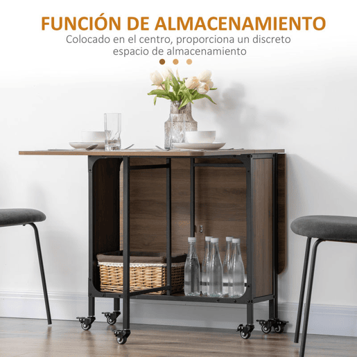 HOMOM Mesa de Cozinha Dobrável Mesa de Refeição Dobrável com Rodas Laterais Abatíveis e Prateleira Mesa Dobrável para Sala de Jantar 130x80x74 cm Marrom