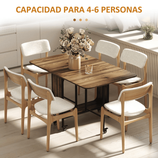 HOMOM Mesa de Cozinha Dobrável Mesa de Refeição Dobrável com Rodas Laterais Abatíveis e Prateleira Mesa Dobrável para Sala de Jantar 130x80x74 cm Marrom