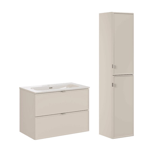 Conjunto móvel lavatório simples encastrado 80cm e coluna Alba Caxemira