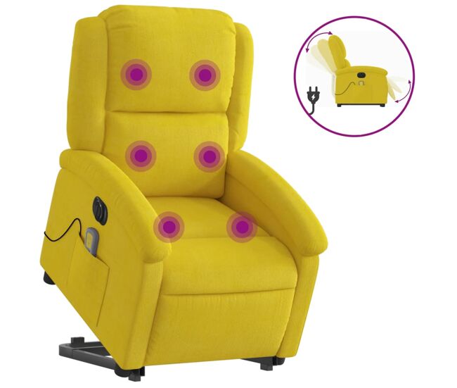 Vidaxl sillón reclinable masaje eléctrico elevable terciopelo amarillo