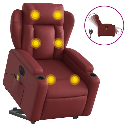 vidaXL Poltrona reclin. elevatória elétrica couro artif vermelho-tinto vidaXL Poltrona reclin. elevatória elétrica couro artif vermelho-tinto