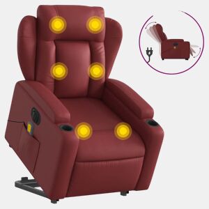 vidaXL Poltrona reclin. elevatória elétrica couro artif vermelho-tinto