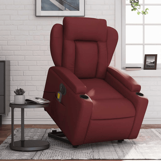 vidaXL Poltrona reclin. elevatória elétrica couro artif vermelho-tinto vidaXL Poltrona reclin. elevatória elétrica couro artif vermelho-tinto