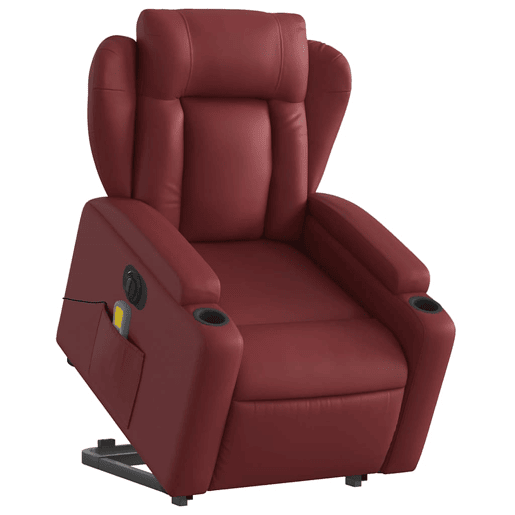 vidaXL Poltrona reclin. elevatória elétrica couro artif vermelho-tinto vidaXL Poltrona reclin. elevatória elétrica couro artif vermelho-tinto