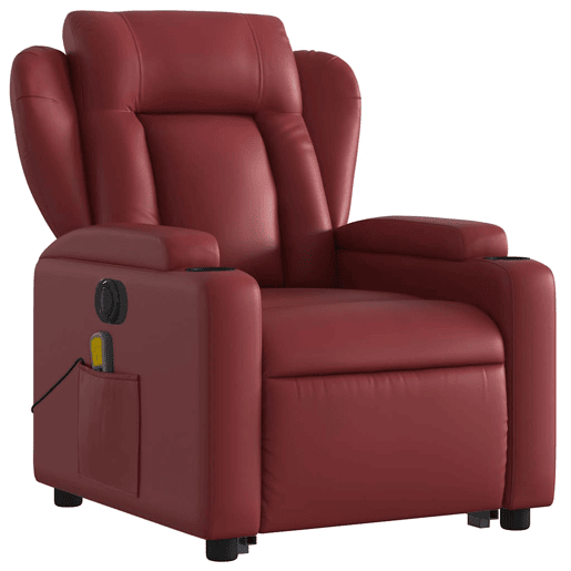 vidaXL Poltrona reclin. elevatória elétrica couro artif vermelho-tinto vidaXL Poltrona reclin. elevatória elétrica couro artif vermelho-tinto