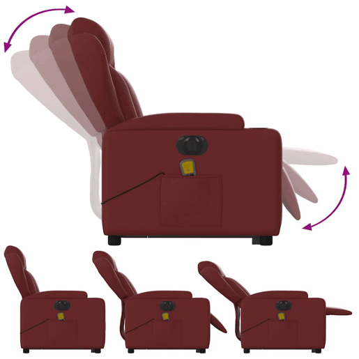 vidaXL Poltrona reclin. elevatória elétrica couro artif vermelho-tinto vidaXL Poltrona reclin. elevatória elétrica couro artif vermelho-tinto