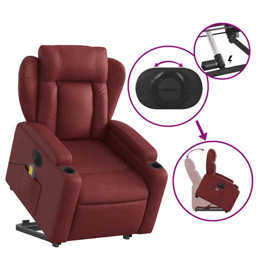 vidaXL Poltrona reclin. elevatória elétrica couro artif vermelho-tinto vidaXL Poltrona reclin. elevatória elétrica couro artif vermelho-tinto