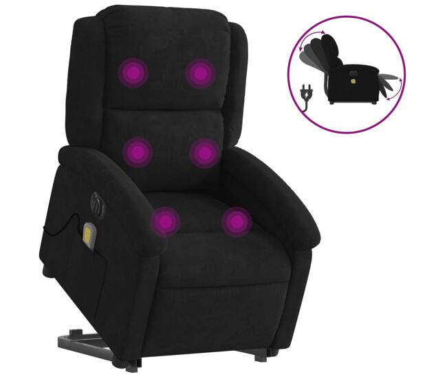 Vidaxl sillón de masaje reclinable elevable terciopelo negro