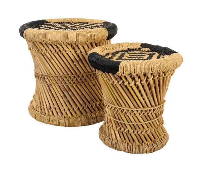 Set 2 taburetes de bambú y cuerda