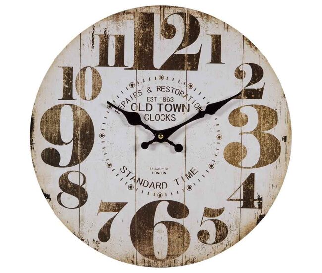 Reloj de pared de madera blanca 34x34x3.8 cm