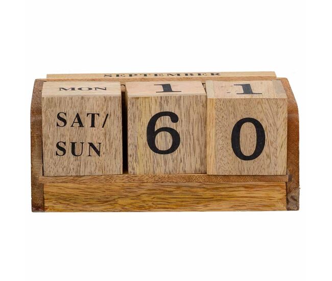 Calendario tarjetero de madera marrón 19x10x11