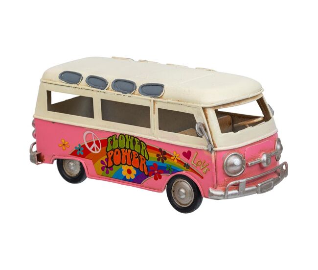 Autobús de metal en color rosa mide 17x7.5x7.5h cm
