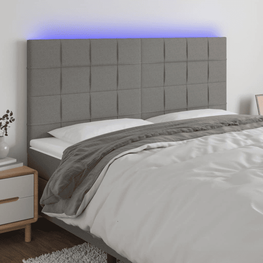 vidaXL Cabeceira de cama c LED tecido 200x5x118128 cm cinza-escuro vidaXL Cabeceira de cama c LED tecido 200x5x118128 cm cinza-escuro
