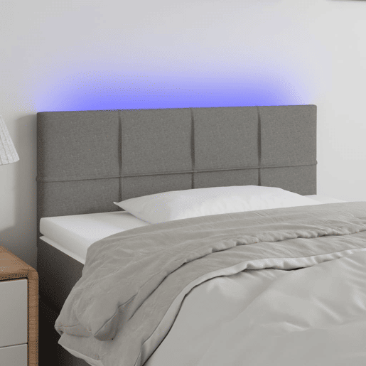 vidaXL Cabeceira de cama c luzes LED tecido 90x5x7888cm cinza-escuro