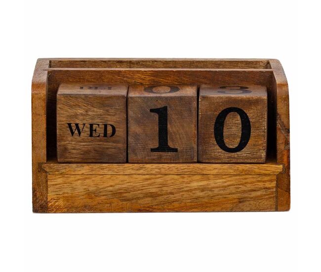 Calendario de cuatro cubos de madera marrón 14.5x4.5x5