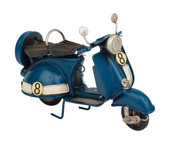 Moto de metal en color azul mide 17x7x11h cm