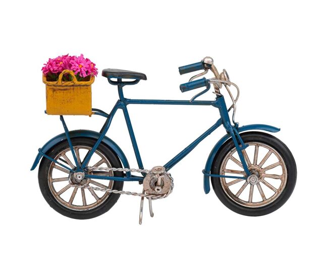 Bicicleta de metal con decoración en color azul mide 16x7x10h cm