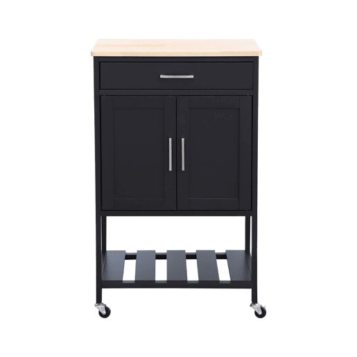 Carrinho de cozinha em madeira de pino, Bendor, Preto, 56x46x90 cm
