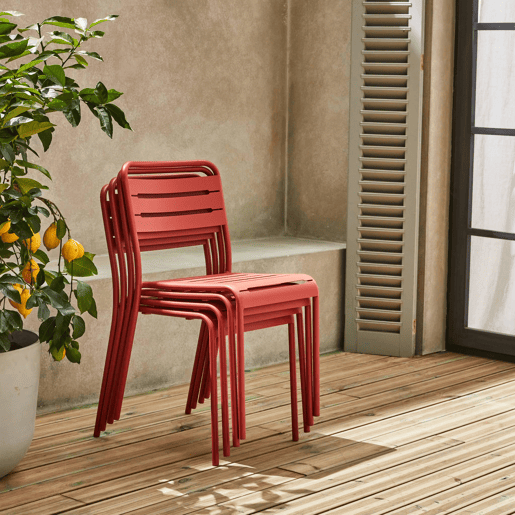Cadeira de jardim em aço, set de 4, Amelia, Terracota, 44x52x79 cm