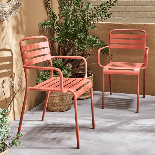 Cadeira de jardim em aço, set de 2, Amelia, Terracota, 50.4x53x79.5 cm