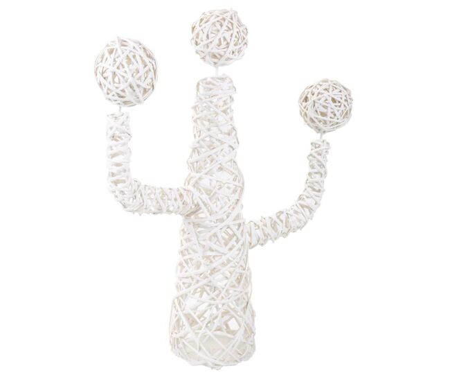 Cactus de decoración en mimbre blanco de 28x28x65