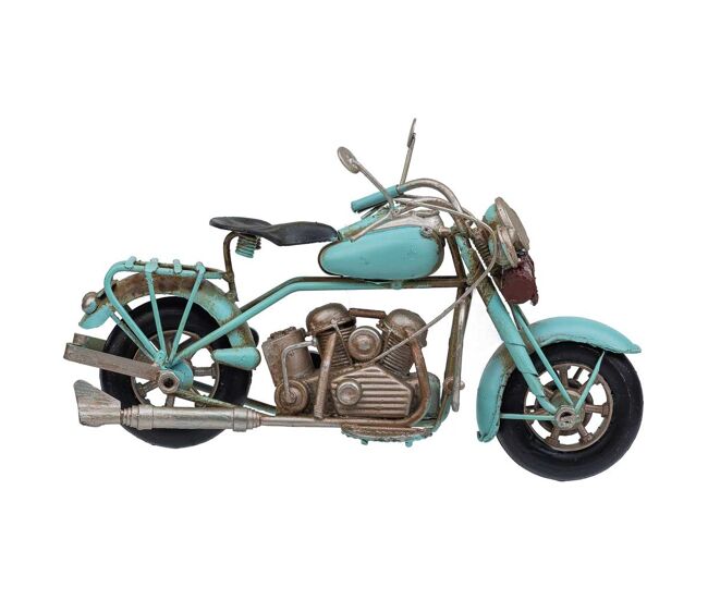 Moto de metal en color azul mide 19.5x8x11.5h cm