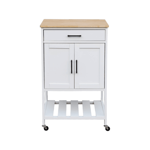 Carrinho de cozinha em madeira de pino, Bendor, Branco, 100x60x89 cm
