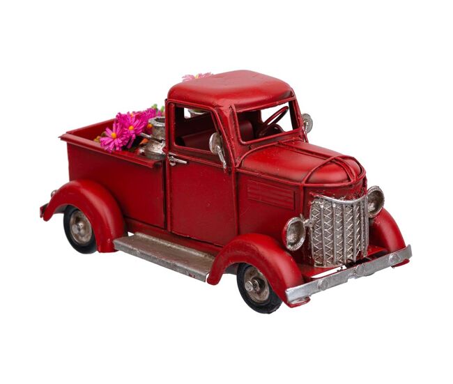 Camioneta de metal en color rojo mide 16.5x7.5x8.5h cm
