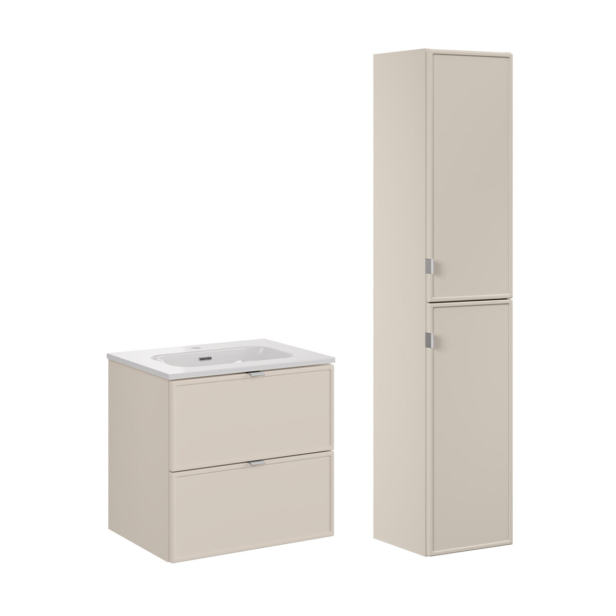 Conjunto de muebles con lavabo individual encastrado y columna Alba