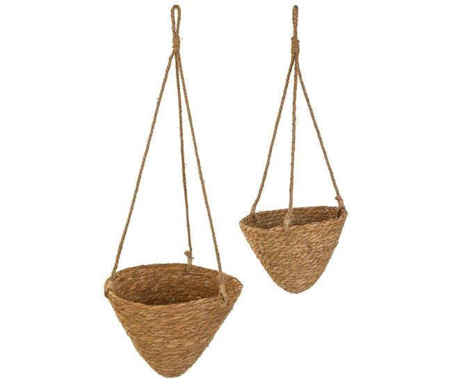 Cestos colgantesde fibra natural marrones d27,5x25h-d22x18