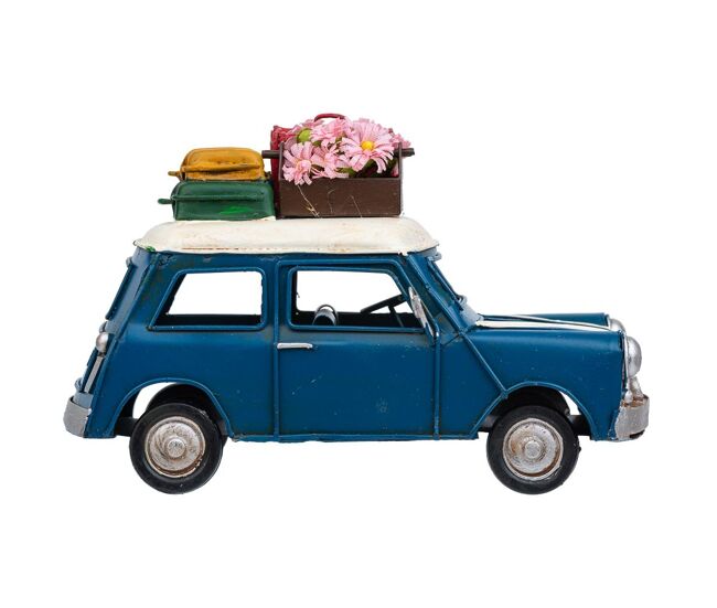 Coche de metal en color azul mide 16x7.5x10h cm